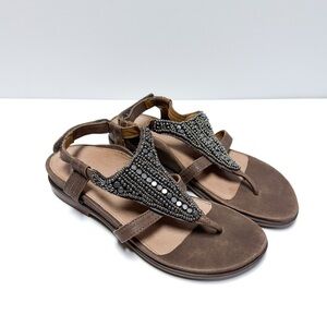 Aetrex Sheila Metallic Beaded Leather T-Strap Sandal